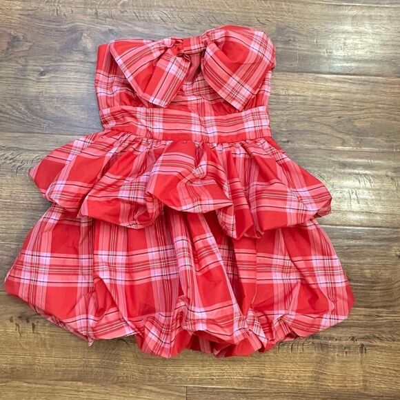 NWT LoveShackFancy Francie Bow Mini Dress Plaid - Picture 3 of 9